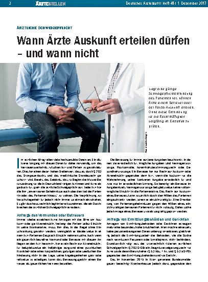 Vorschauseite 1: Ärztliche Schweigepflicht: Wann Ärzte Auskunft erteilen dürfen – und wann nicht