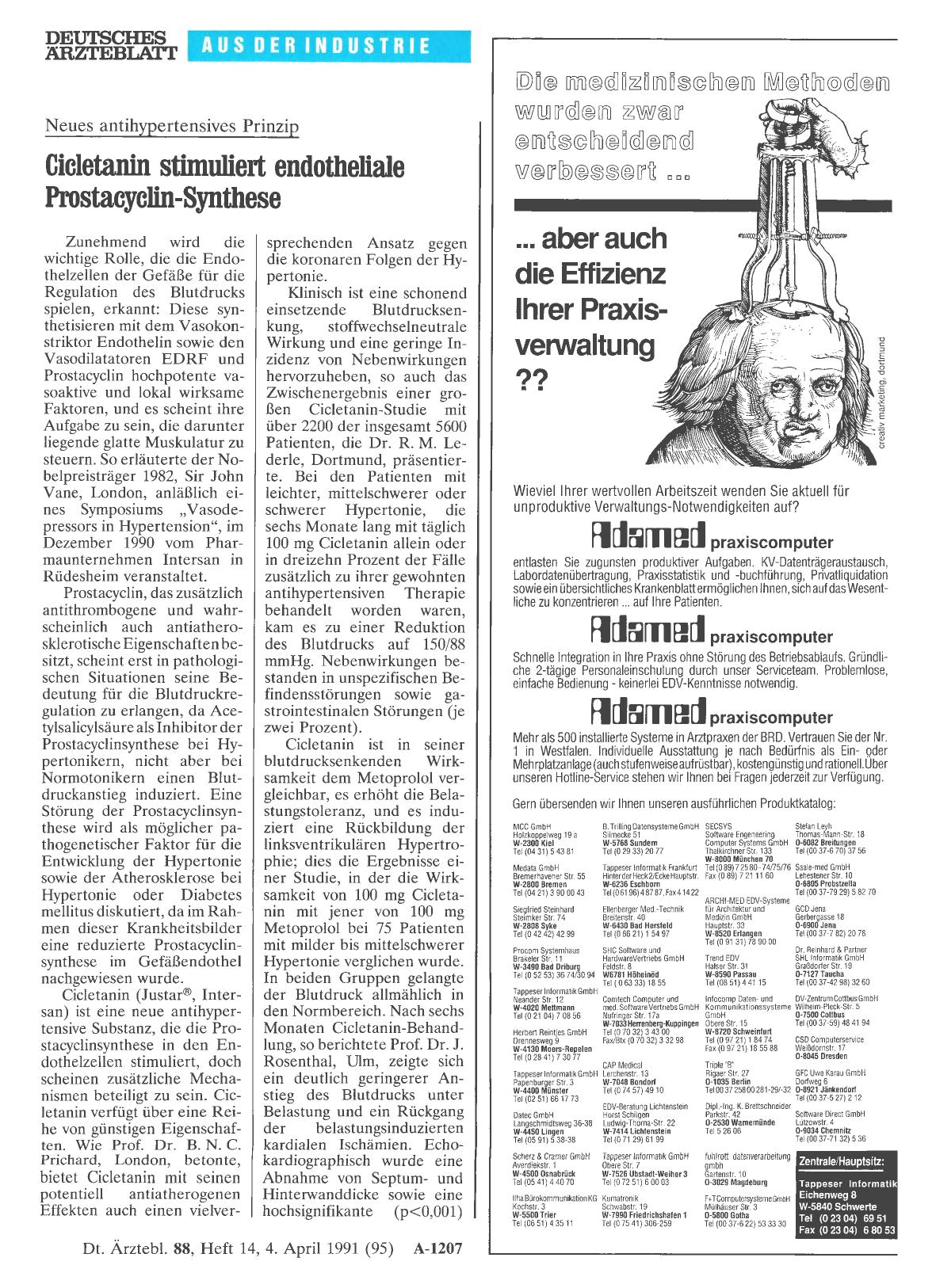 Vorschauseite 1: Neues antihypertensives Prinzip: Cicletanin stimuliert endotheliale Prostacyclin-Synthese