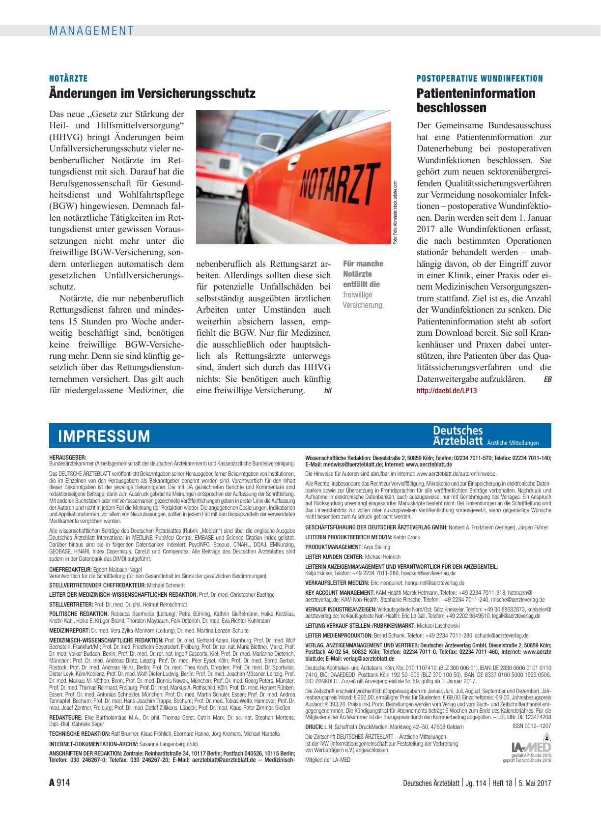 Vorschauseite 1: Postoperative Wundinfektion: Patienteninformation beschlossen