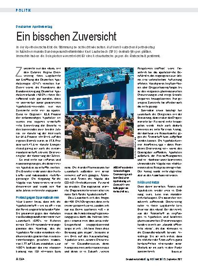 Vorschauseite 1: Deutscher Apothekertag: Ein bisschen Zuversicht