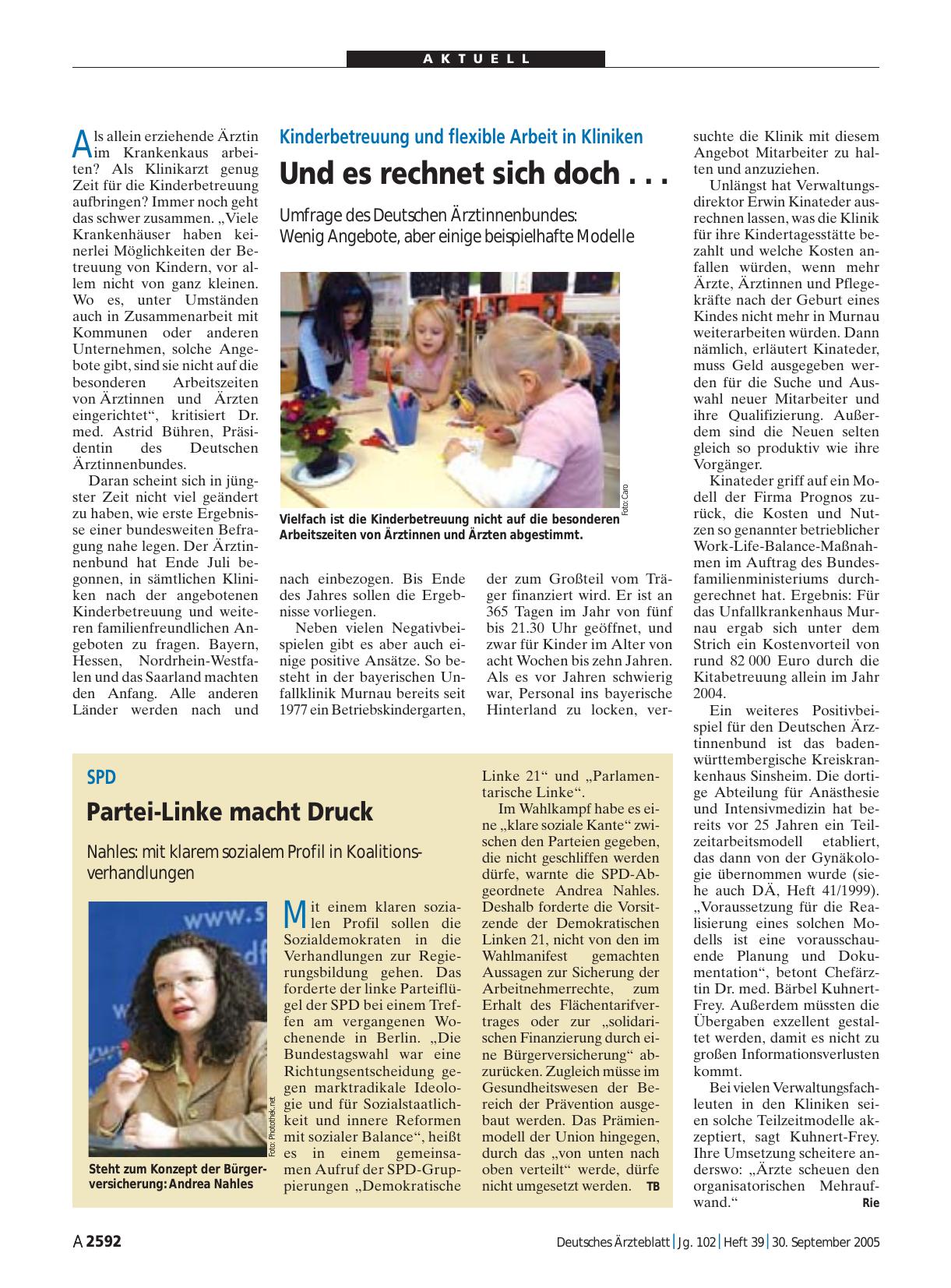 Vorschauseite 1: Kinderbetreuung und flexible Arbeit in Kliniken: Und es rechnet sich doch. ..