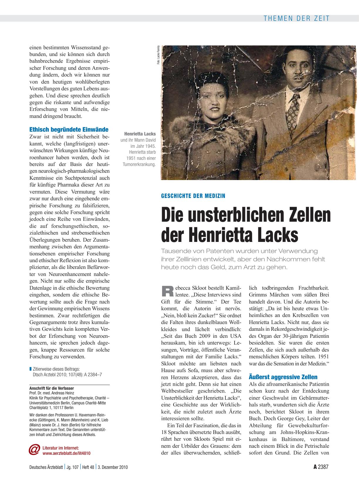 Vorschauseite 1: Geschichte der Medizin: Die unsterblichen Zellen der Henrietta Lacks