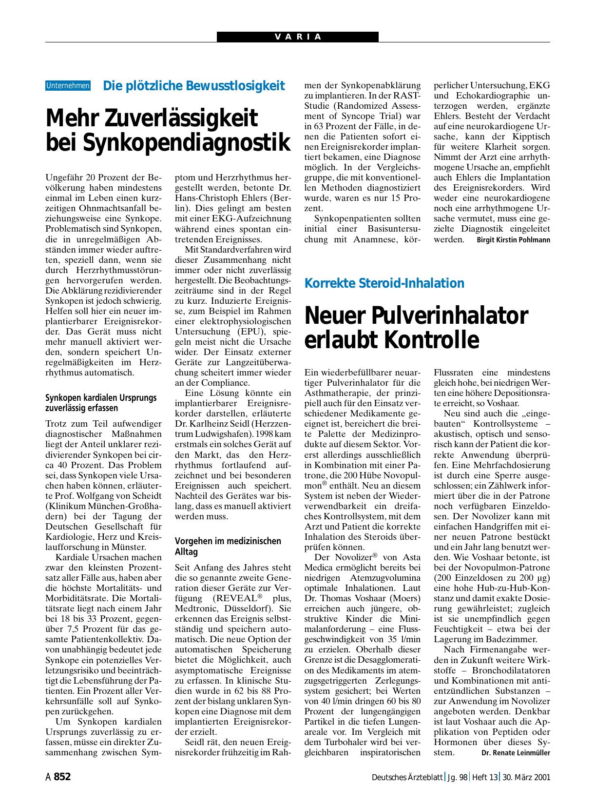 Vorschauseite 1: Die plötzliche Bewusstlosigkeit: Mehr Zuverlässigkeit bei Synkopendiagnostik