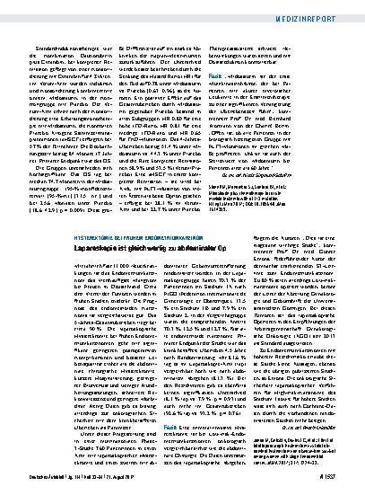 Vorschauseite 1: Hysterektomie bei frühem Endometriumkarzinom: Laparoskopie ist gleichwertig zu abdominaler Op