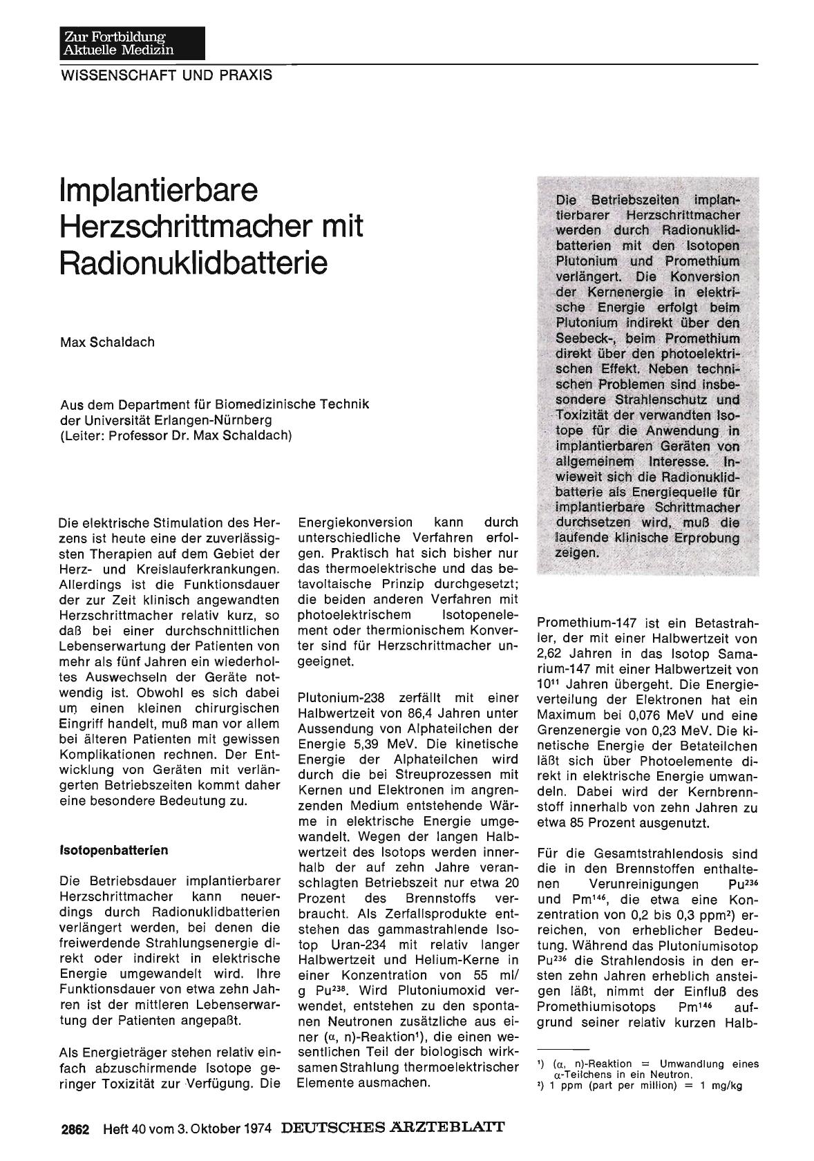 Vorschauseite 1: Implantierbare Herzschrittmacher mit Radionuklidbatterie