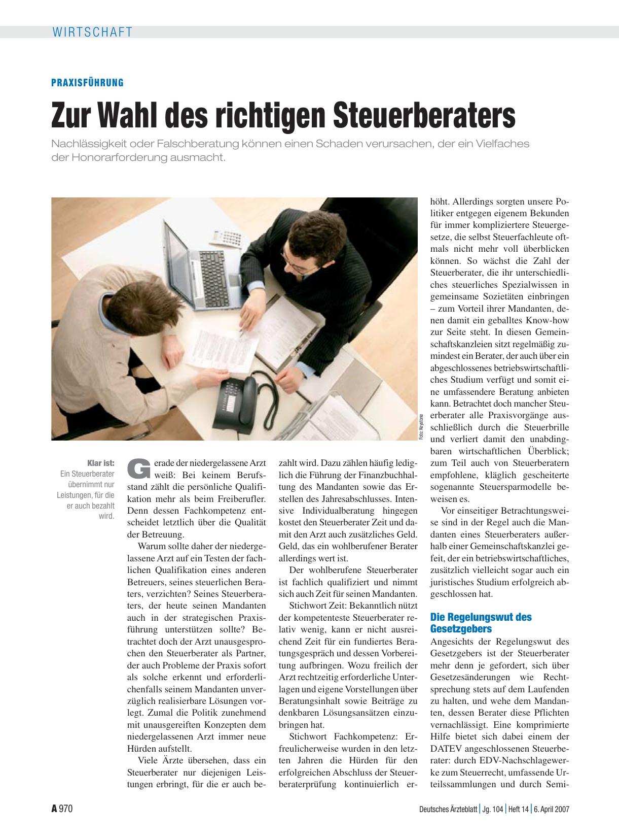 Vorschauseite 1: Praxisführung: Zur Wahl des richtigen Steuerberaters