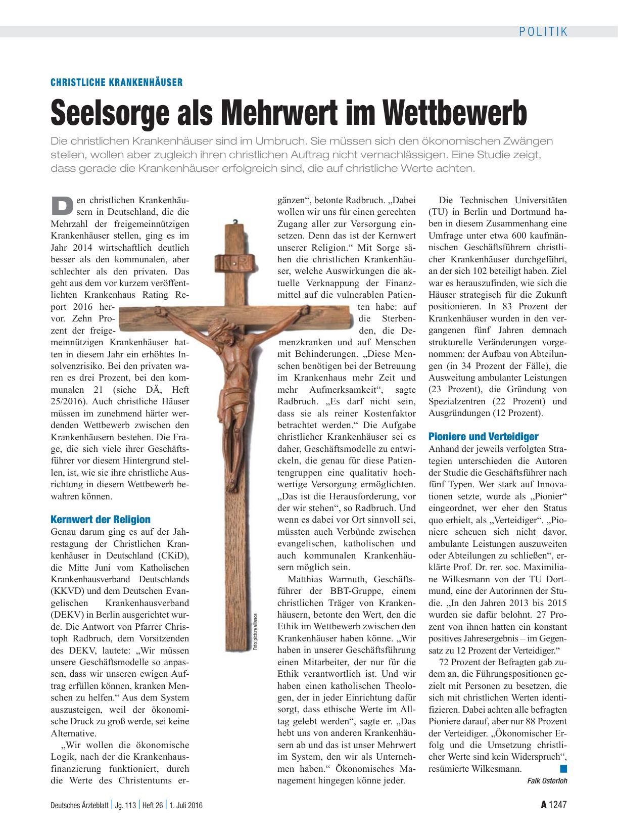 Vorschauseite 1: Christliche Krankenhäuser: Seelsorge als Mehrwert im Wettbewerb