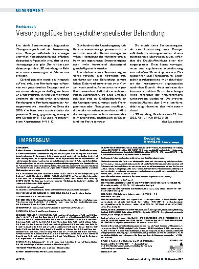 Vorschauseite 1: Rechtsreport: Versorgungslücke bei psychotherapeutischer Behandlung