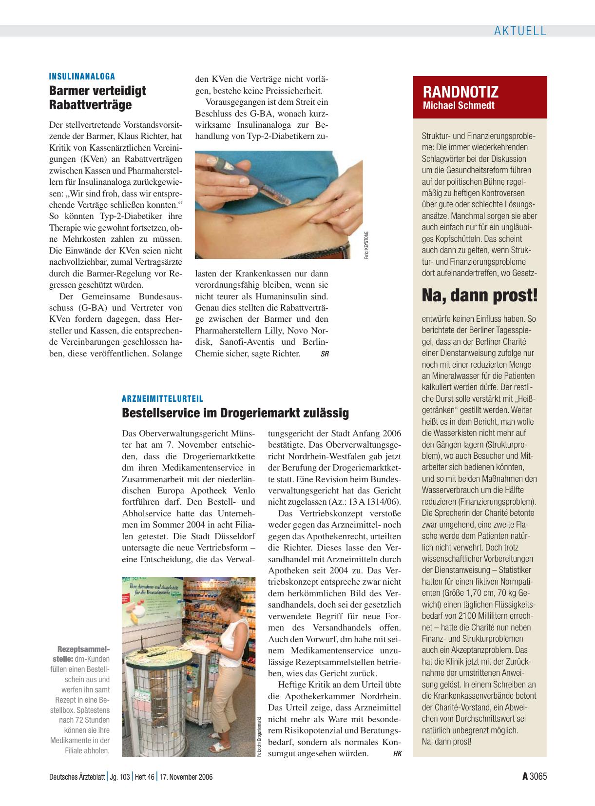 Vorschauseite 1: Insulinanaloga: Barmer verteidigt Rabattverträge