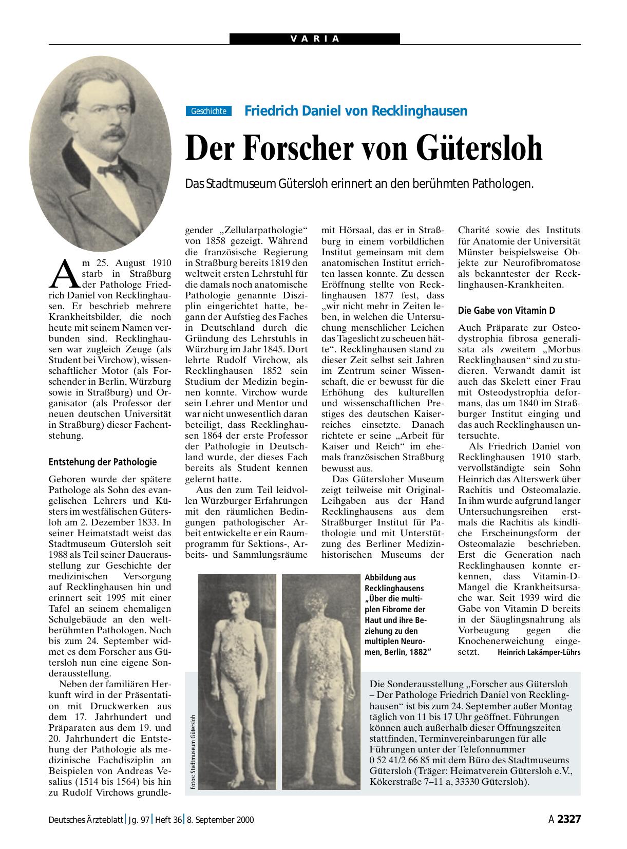 Vorschauseite 1: Friedrich Daniel von Recklinghausen: Der Forscher von Gütersloh