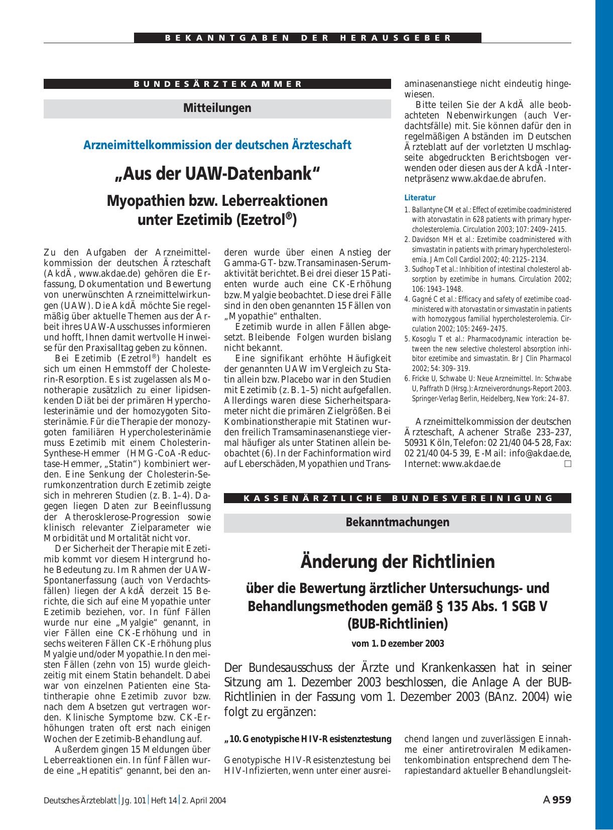 Vorschauseite 1: Mitteilungen: „Aus der UAW-Datenbank“