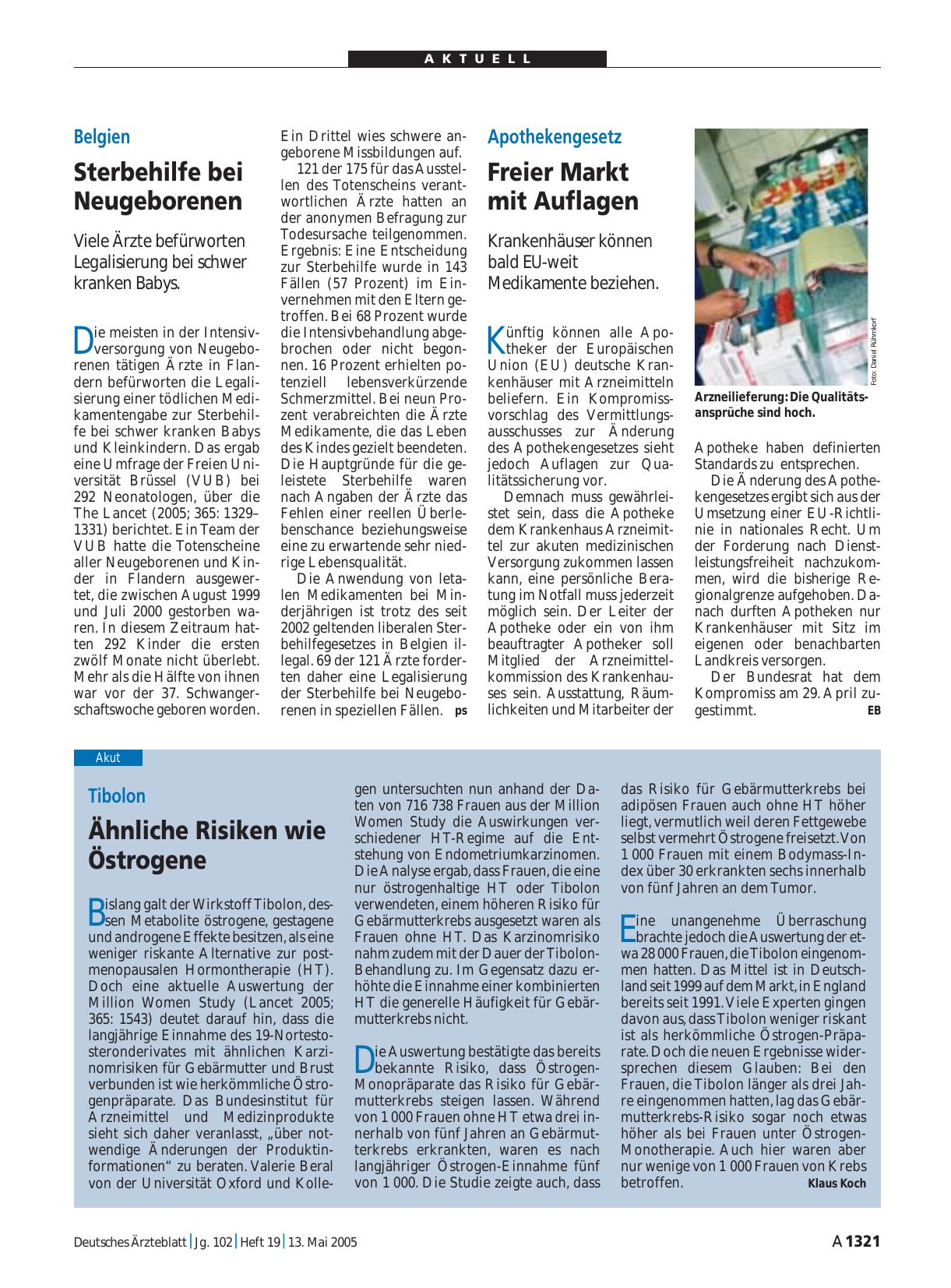 Vorschauseite 1: Belgien: Sterbehilfe bei Neugeborenen
