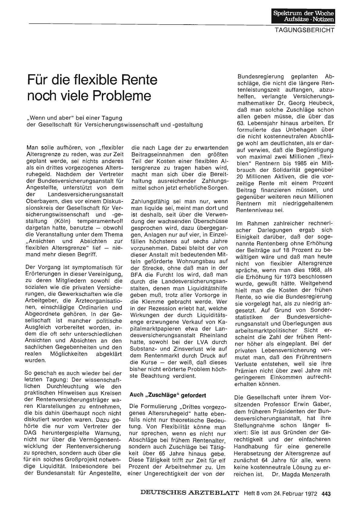 Vorschauseite 1: Für die flexible Rente noch viele Probleme