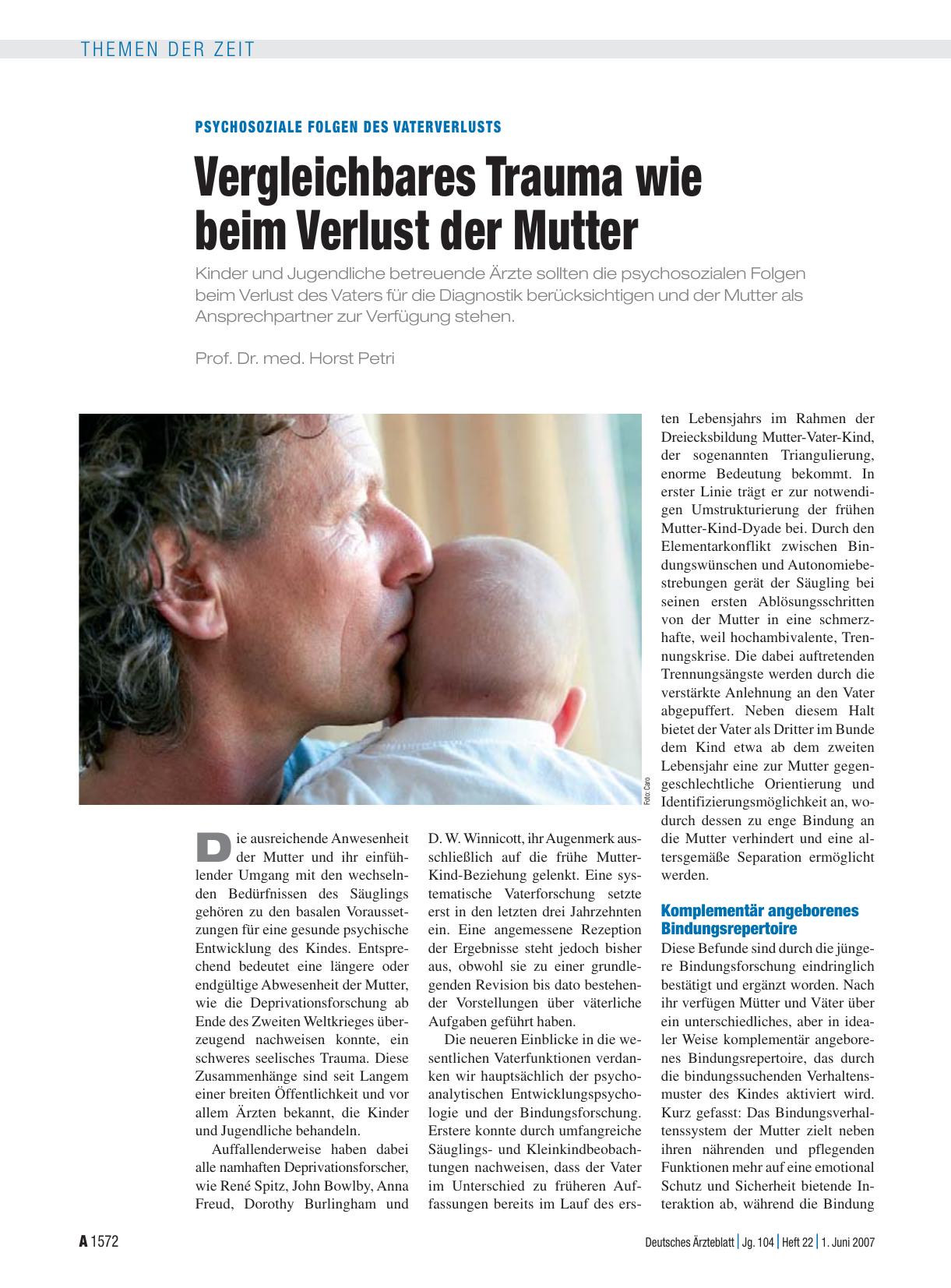 Vorschauseite 1: Psychosoziale Folgen des Vaterverlusts: Vergleichbares Trauma wie beim Verlust der Mutter