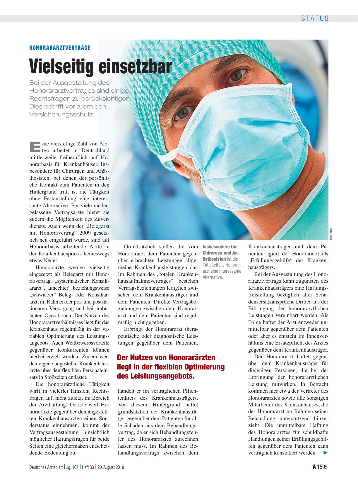 Vorschauseite 1: Honorararztverträge: Vielseitig einsetzbar