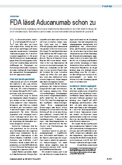 Vorschauseite 1: Alzheimer: FDA lässt Aducanumab schon zu
