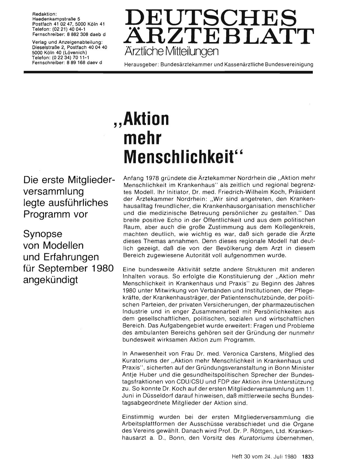 Vorschauseite 1: „Aktion mehr Menschlichkeit“