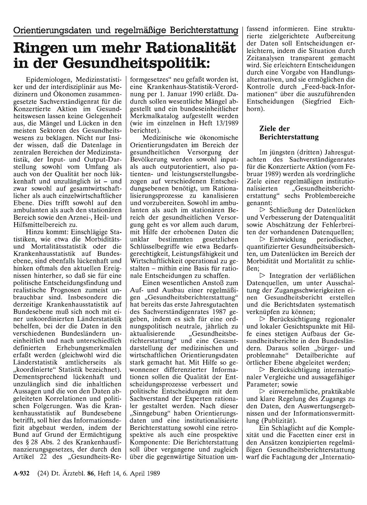 Vorschauseite 1: Orientierungsdaten und regelmäßige Berichterstattung: Ringen um mehr Rationalität in der Gesundheitspolitik
