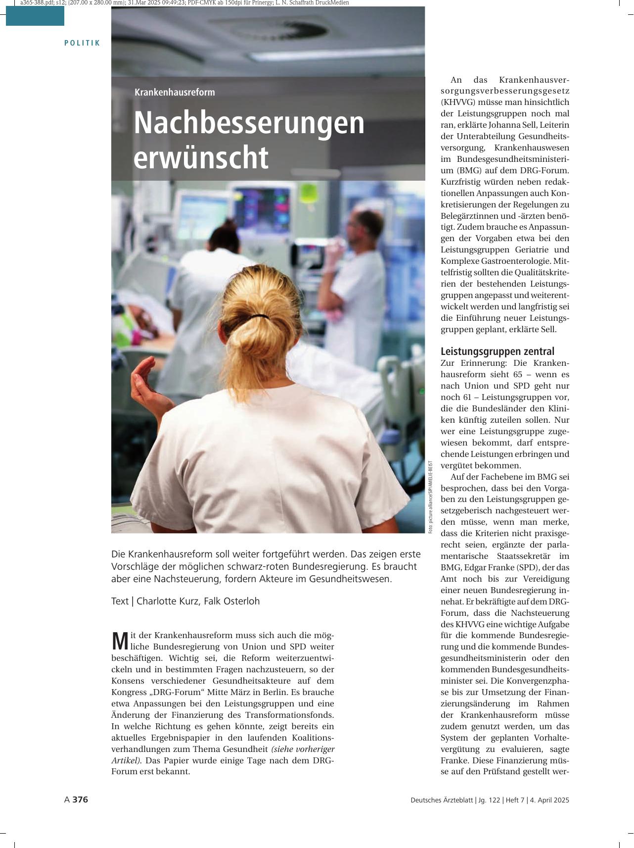 Vorschauseite 1: Krankenhausreform: Nachbesserungen erwünscht