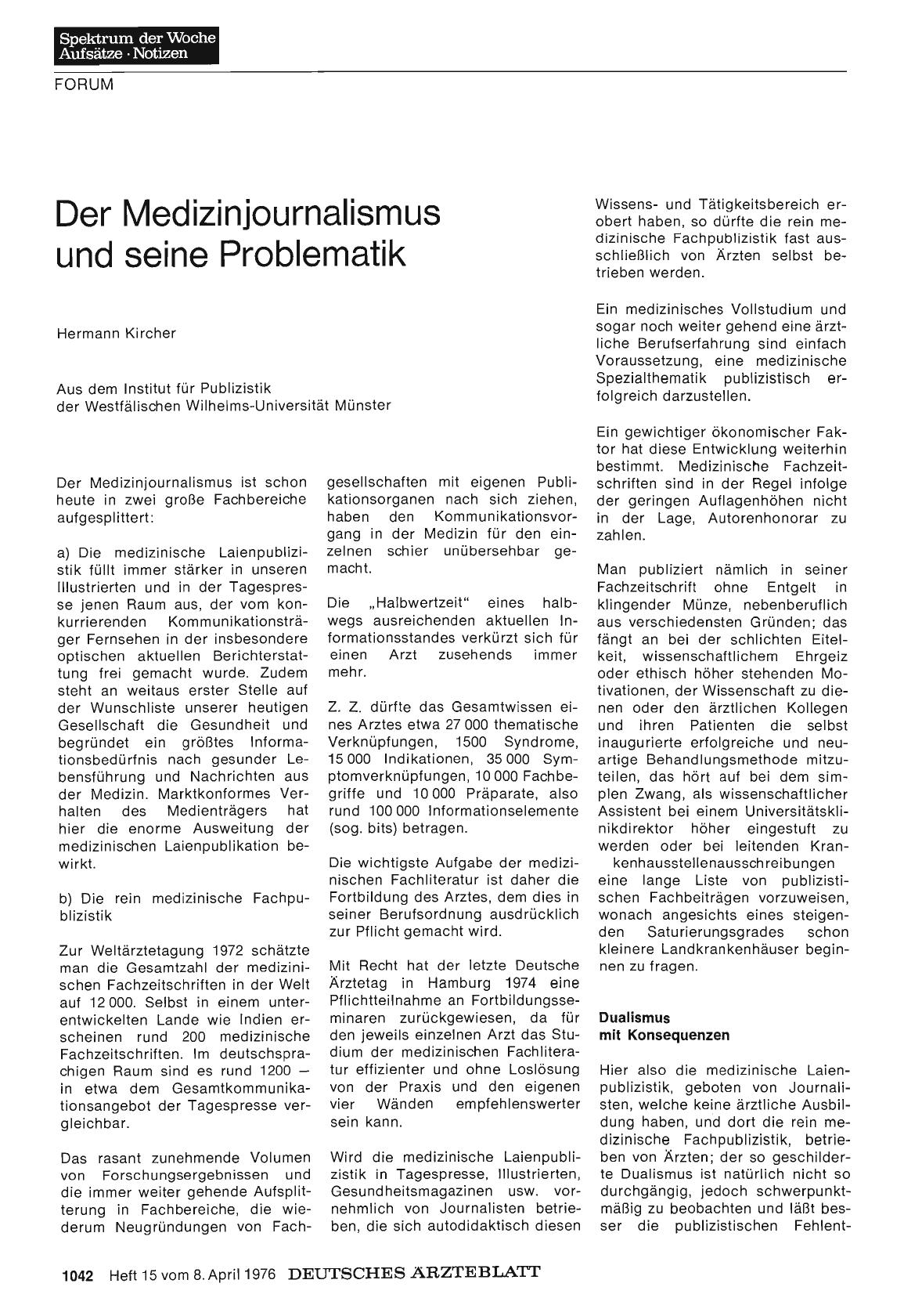 Vorschauseite 1: Der Medizinjournalismus und seine Problematik