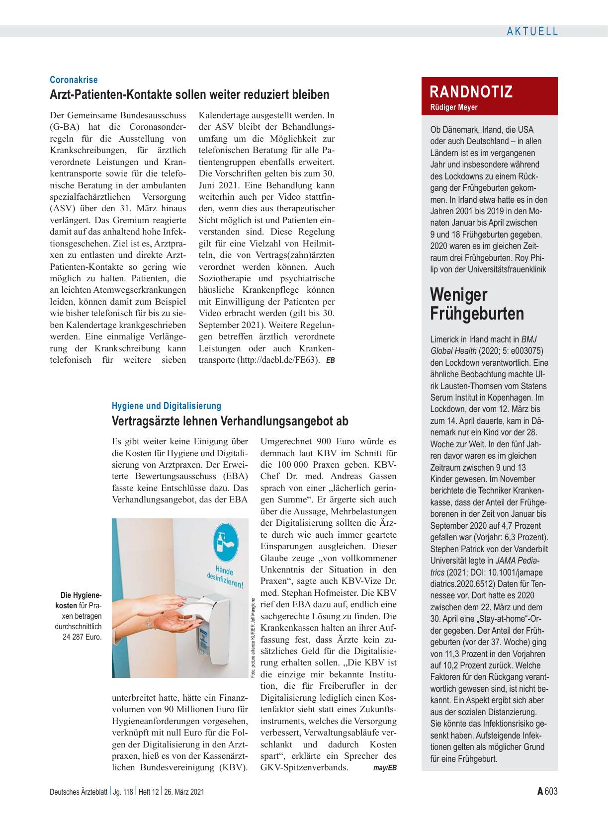 Vorschauseite 1: Coronakrise: Arzt-Patienten-Kontakte sollen weiter reduziert bleiben