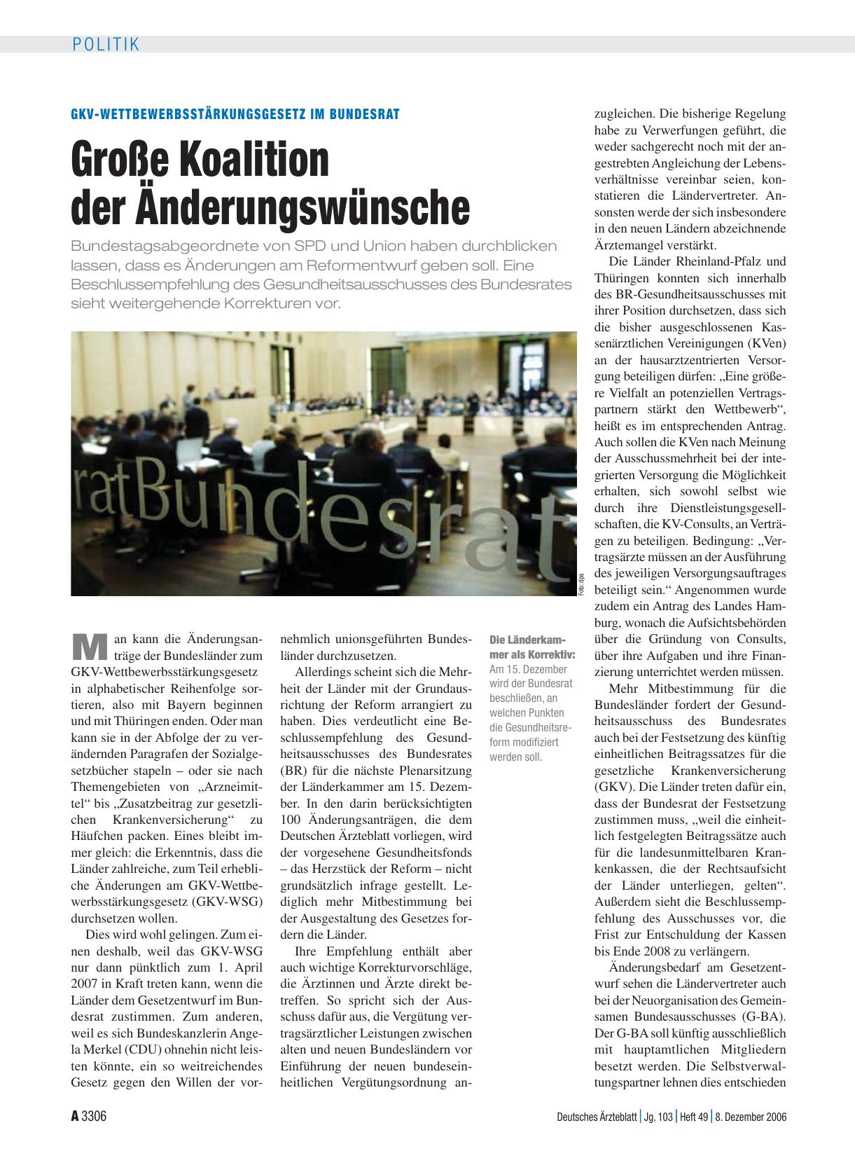 Vorschauseite 1: GKV-Wettbewerbsstärkungsgesetz im Bundesrat: Große Koalition der Änderungswünsche