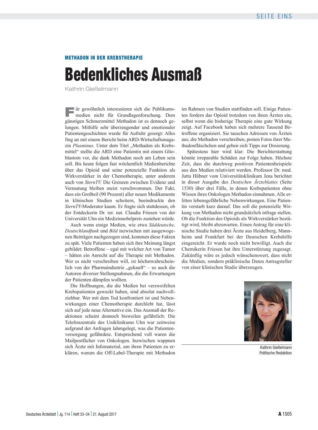 Vorschauseite 1: Methadon in der Krebstherapie: Bedenkliches Ausmaß