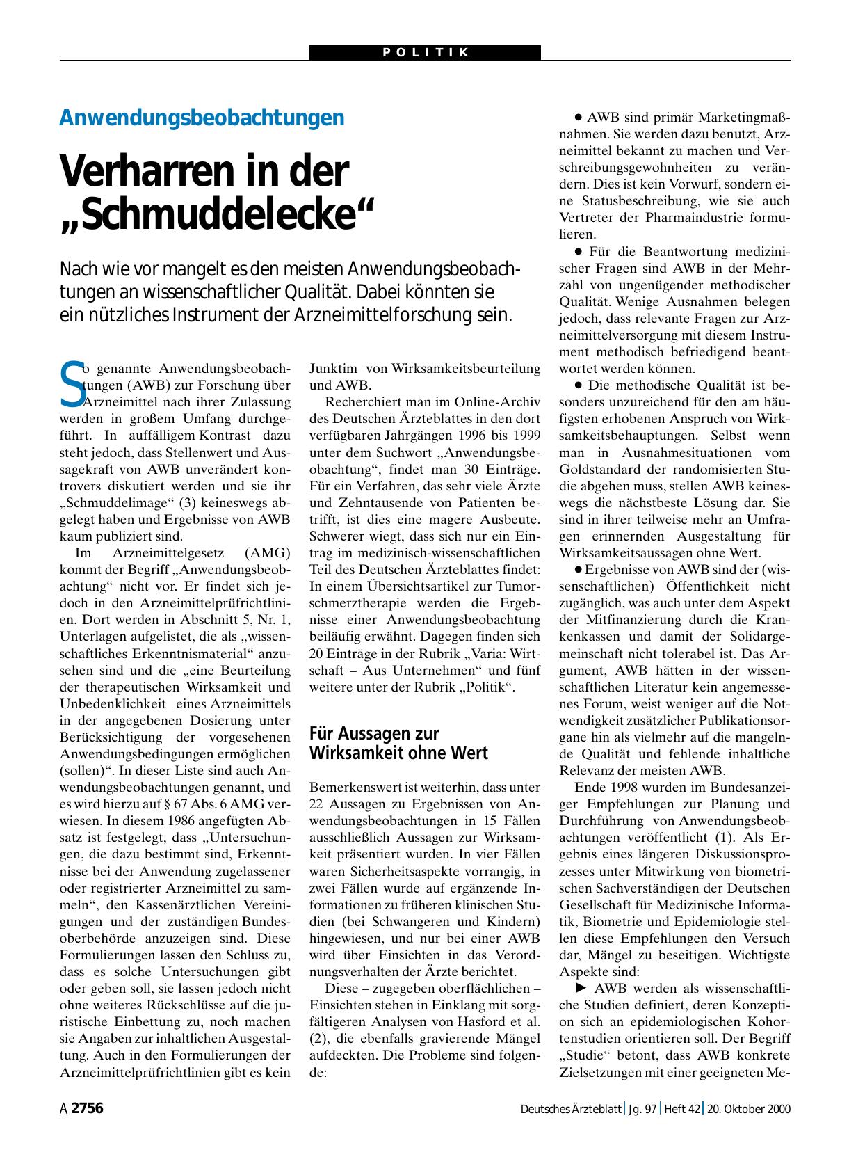 Vorschauseite 1: Anwendungsbeobachtungen: Verharren in der „Schmuddelecke“