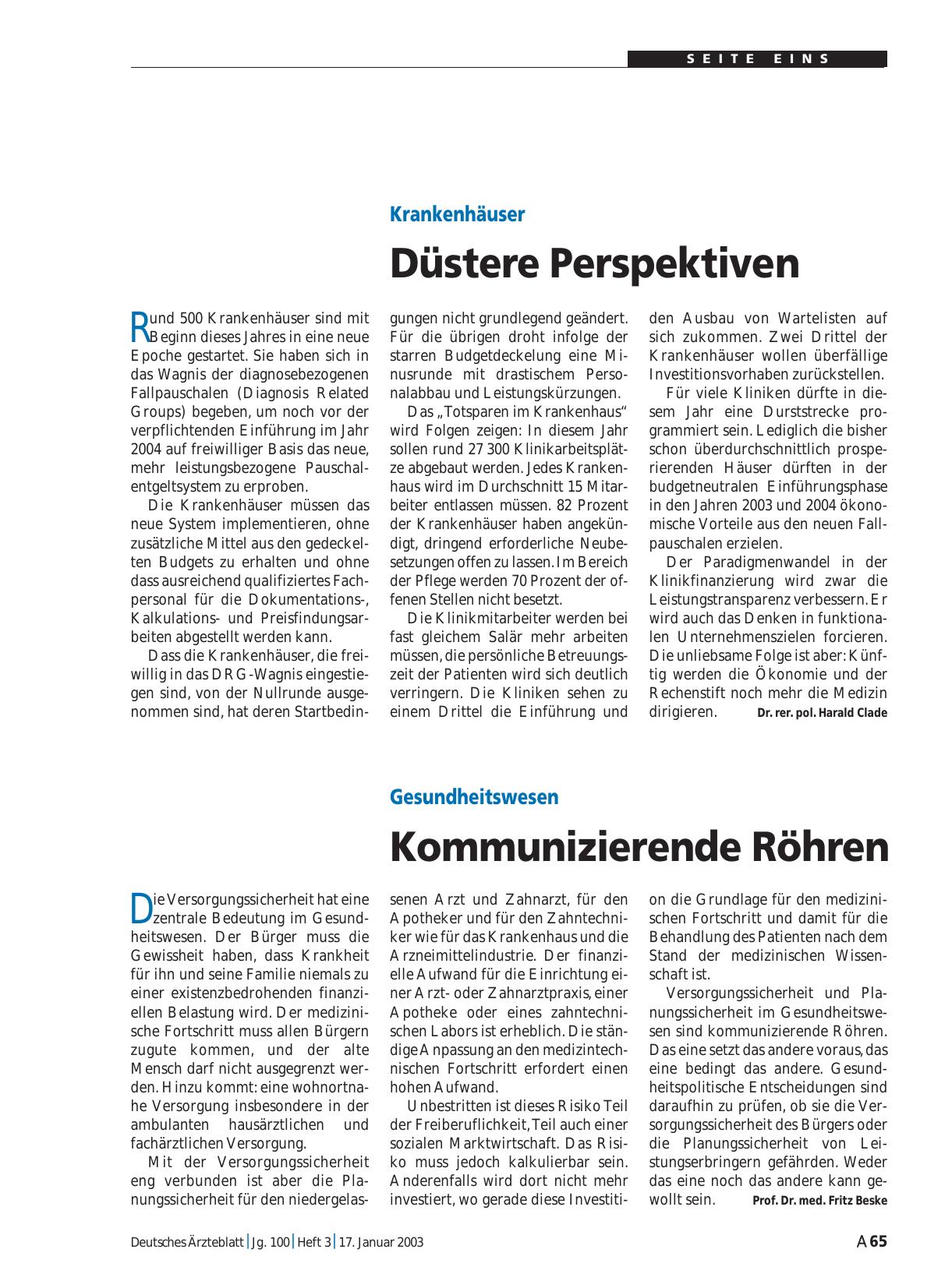 Vorschauseite 1: Gesundheitswesen: Kommunizierende Röhren