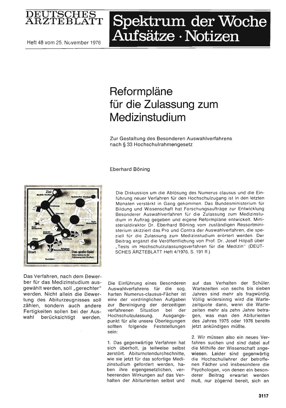 Vorschauseite 1: Reformpläne für die Zulassung zum Medizinstudium: Zur Gestaltung des Besonderen Auswahlverfahrens nach § 33 Hochschulrahmengesetz