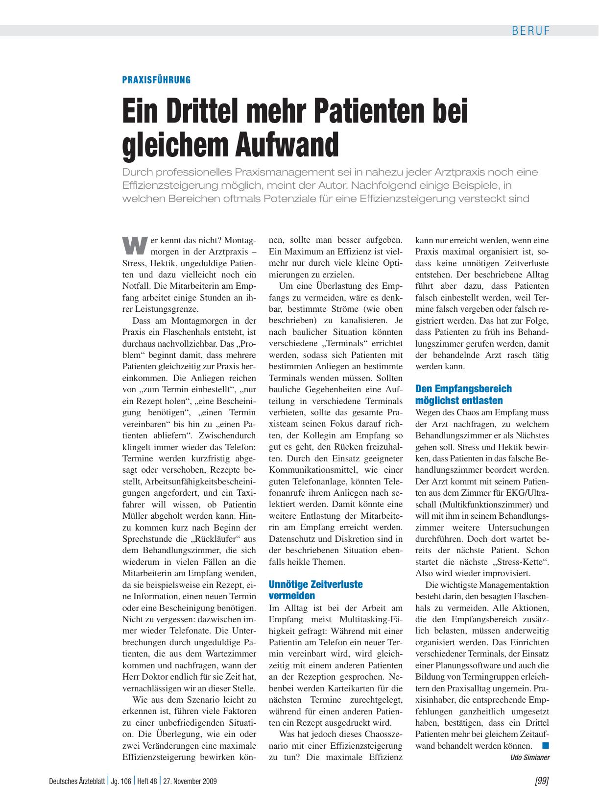 Vorschauseite 1: Praxisführung: Ein Drittel mehr Patienten bei gleichem Aufwand