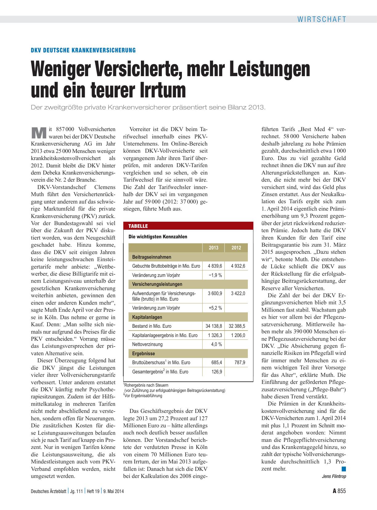 Vorschauseite 1: DKV Deutsche Krankenversicherung: Weniger Versicherte, mehr Leistungen und ein teurer Irrtum