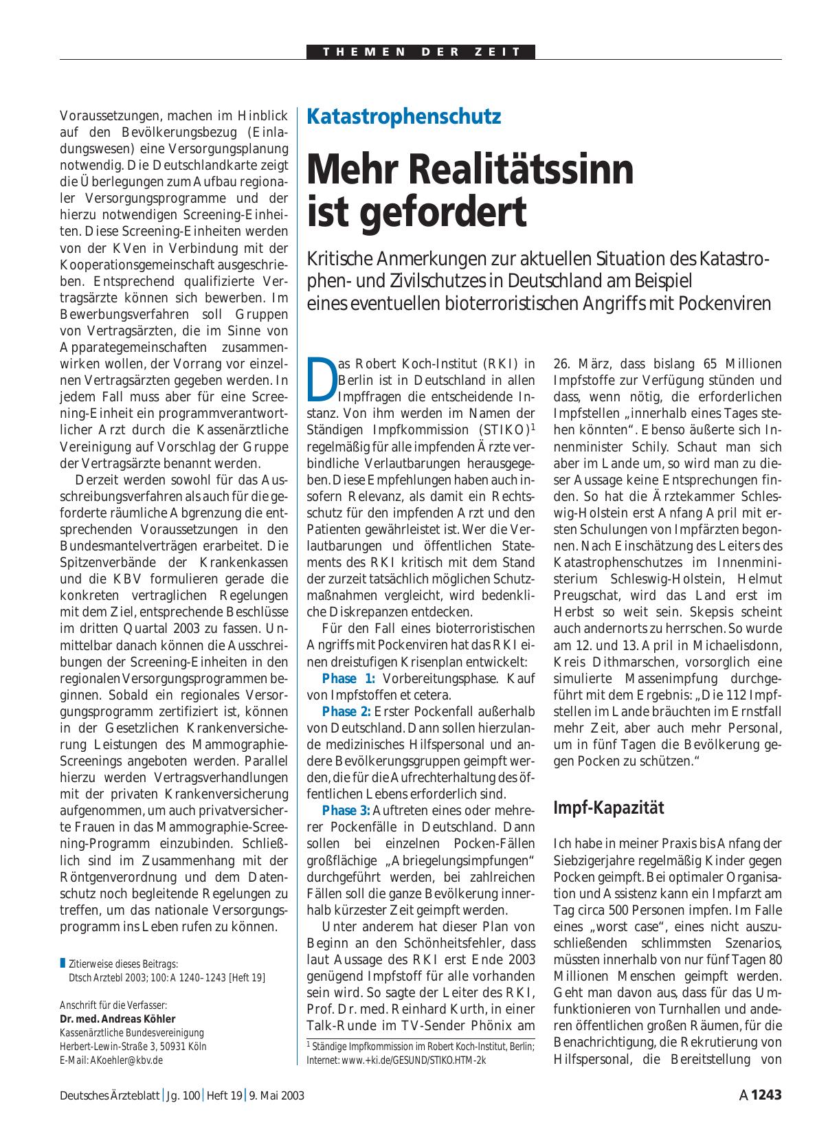 Vorschauseite 1: Katastrophenschutz: Mehr Realitätssinn ist gefordert