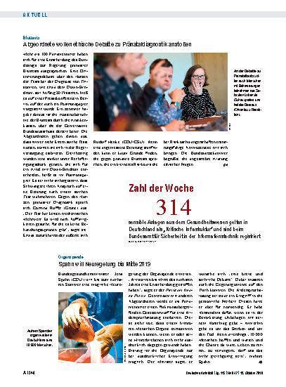 Vorschauseite 1: Bluttests: Abgeordnete wollen ethische Debatte zu Pränataldiagnostik anstoßen