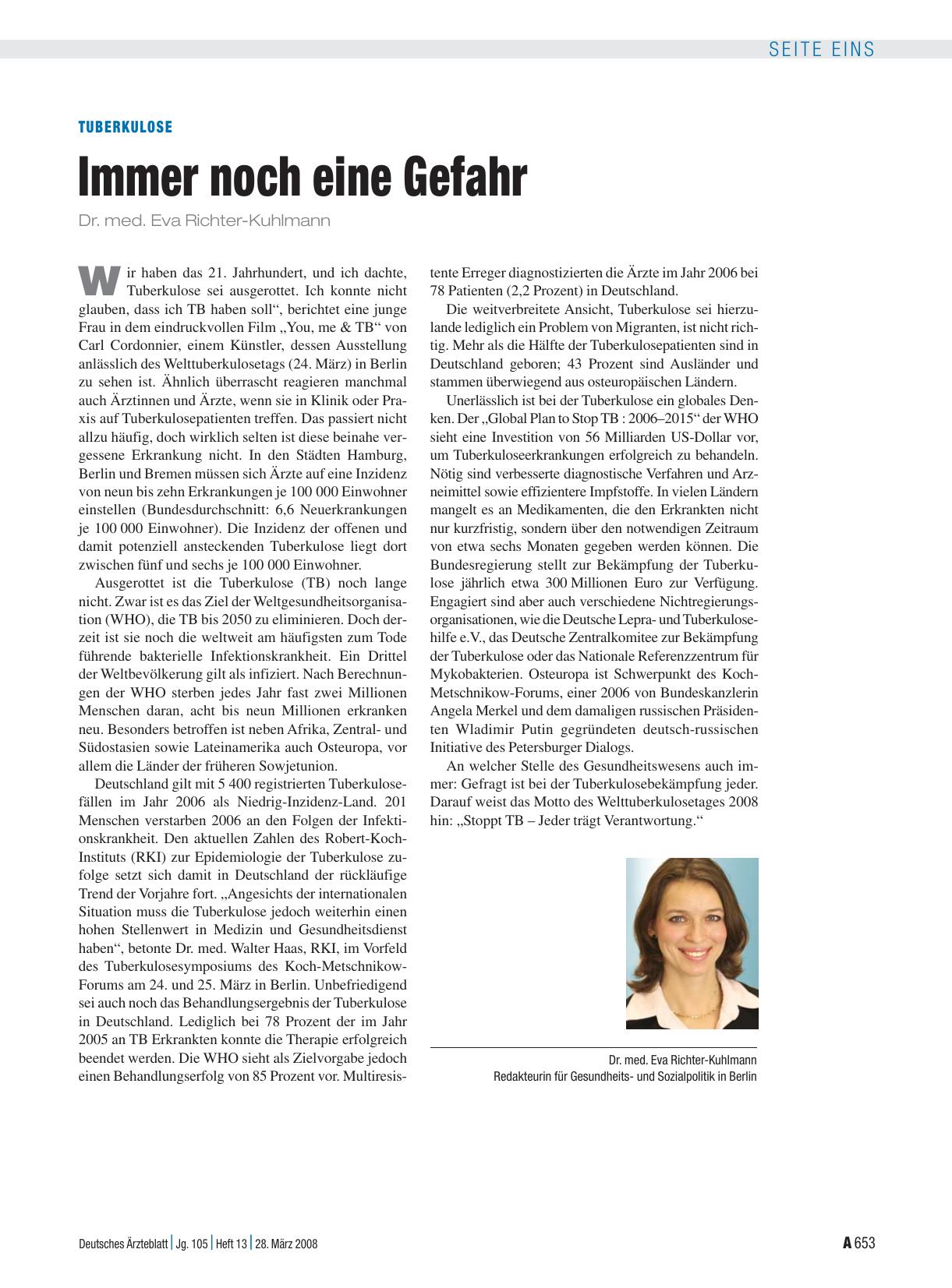 Vorschauseite 1: Tuberkulose: Immer noch eine Gefahr