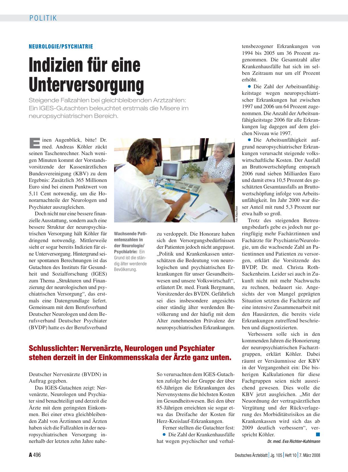 Vorschauseite 1: Neurologie/Psychiatrie: Indizien für eine Unterversorgung