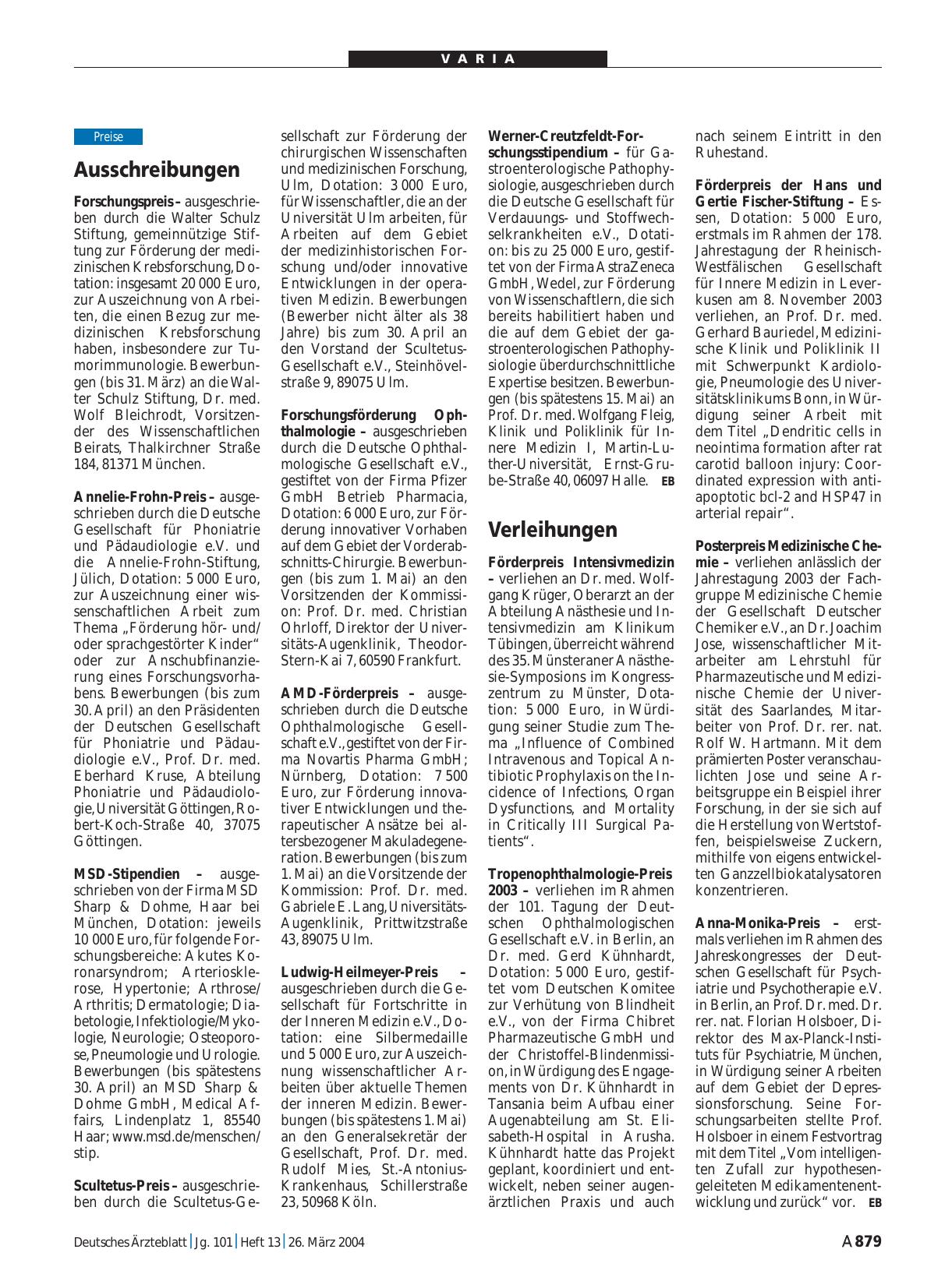 Vorschauseite 1: Verleihungen