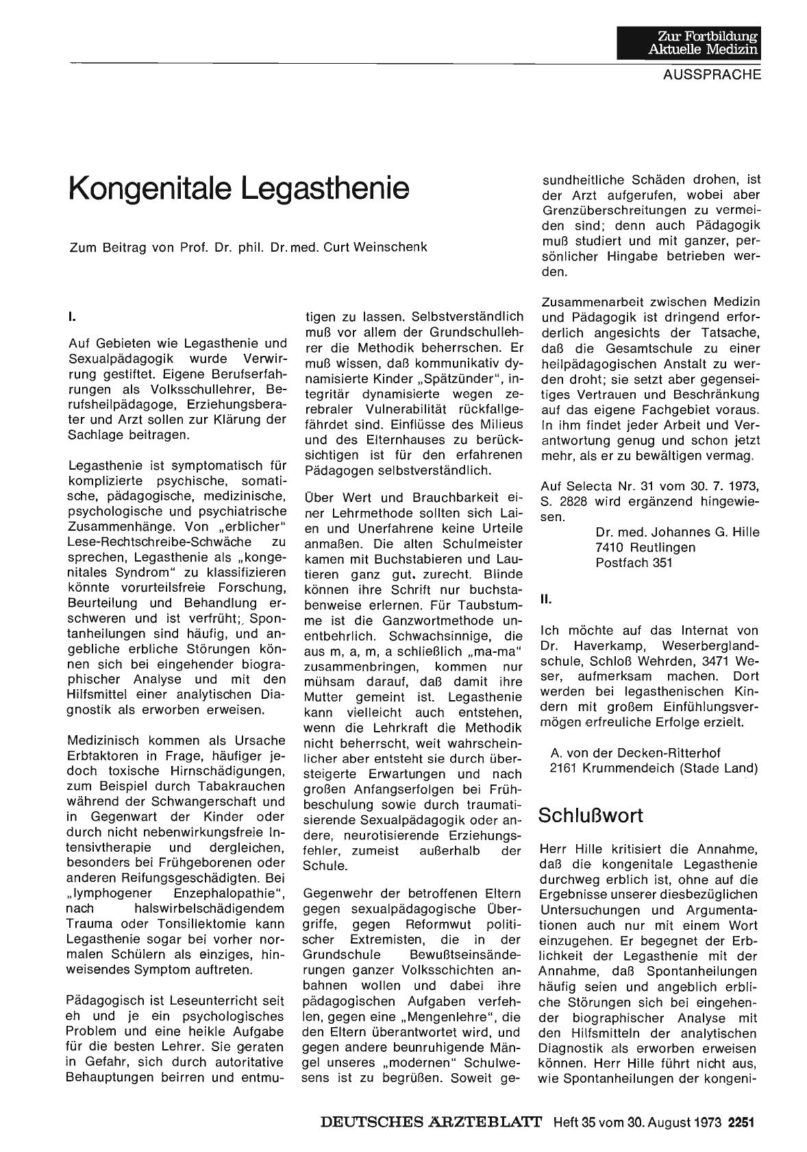 Vorschauseite 1: Kongenitale Legasthenie: Schlußwort