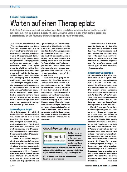 Vorschauseite 1: Sexueller Kindesmissbrauch: Warten auf einen Therapieplatz