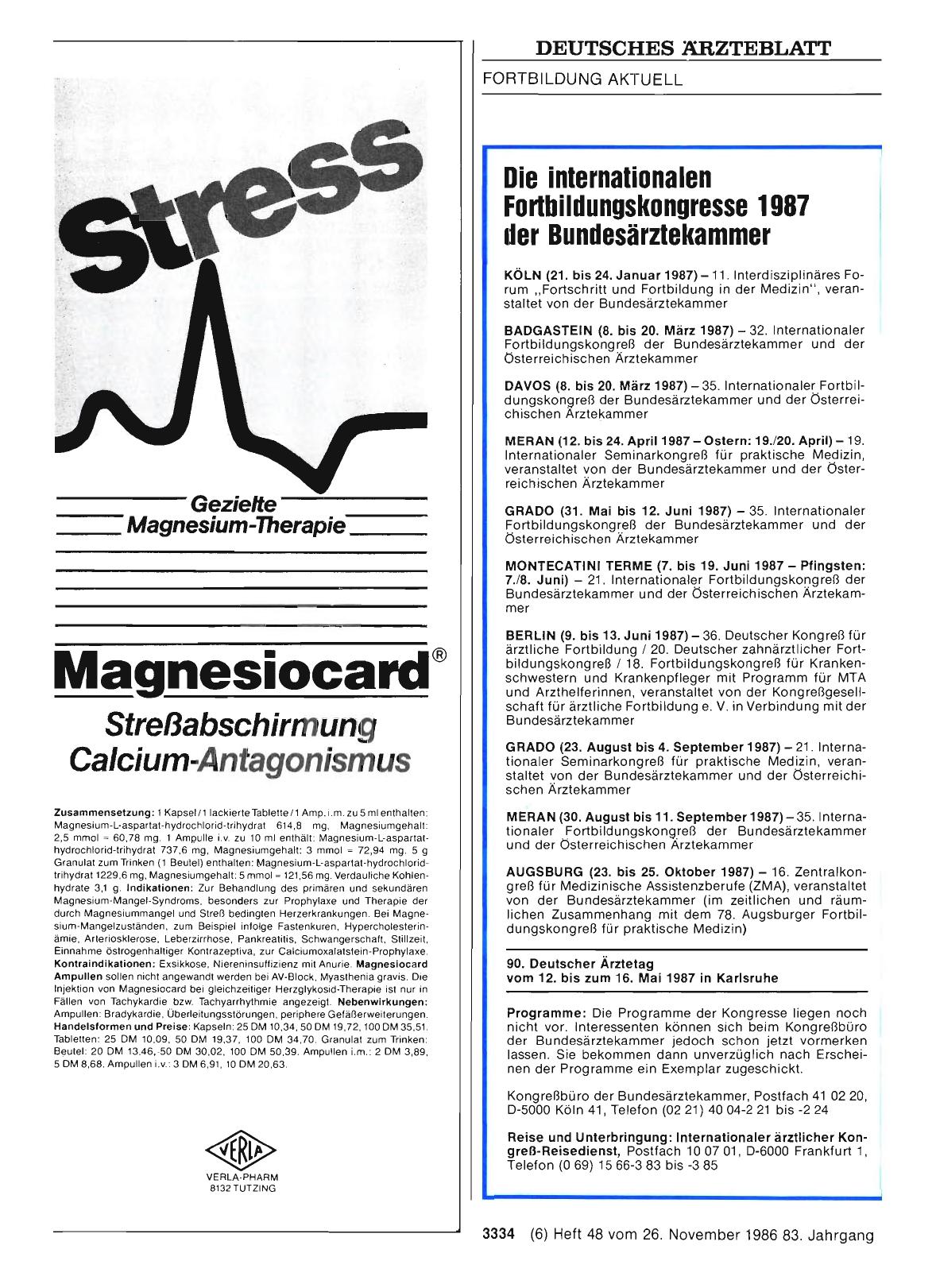 Vorschauseite 1: Die internationalen Fortbildungskongresse 1987 der Bundesärztekammer