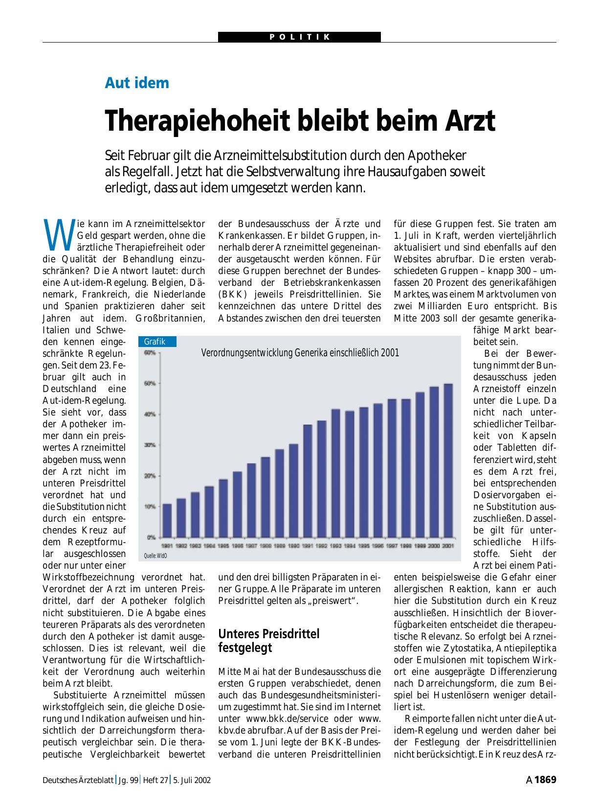 Vorschauseite 1: Aut idem: Therapiehoheit bleibt beim Arzt