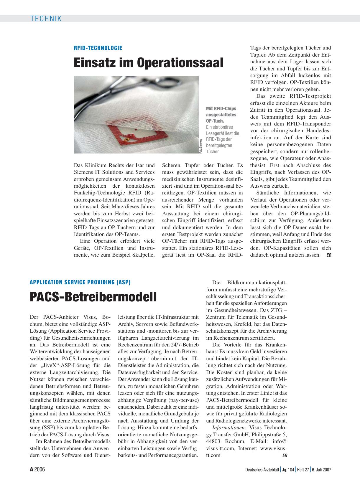Vorschauseite 1: RFID-Technologie: Einsatz im Operationssaal