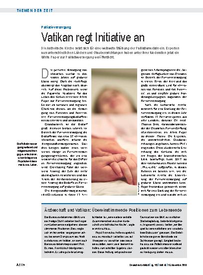 Vorschauseite 1: Palliativversorgung: Vatikan regt Initiative an