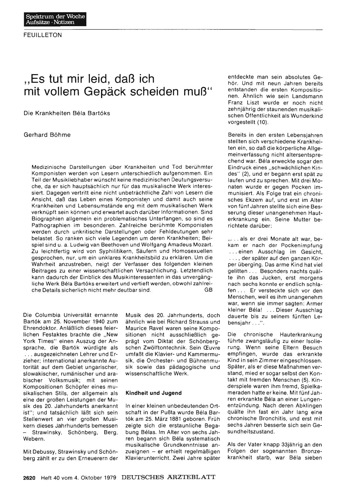 Vorschauseite 1: Es tut mir leid, daß ich mit vollem Gepäck scheiden muß': Die Krankheiten Béla Bartóks