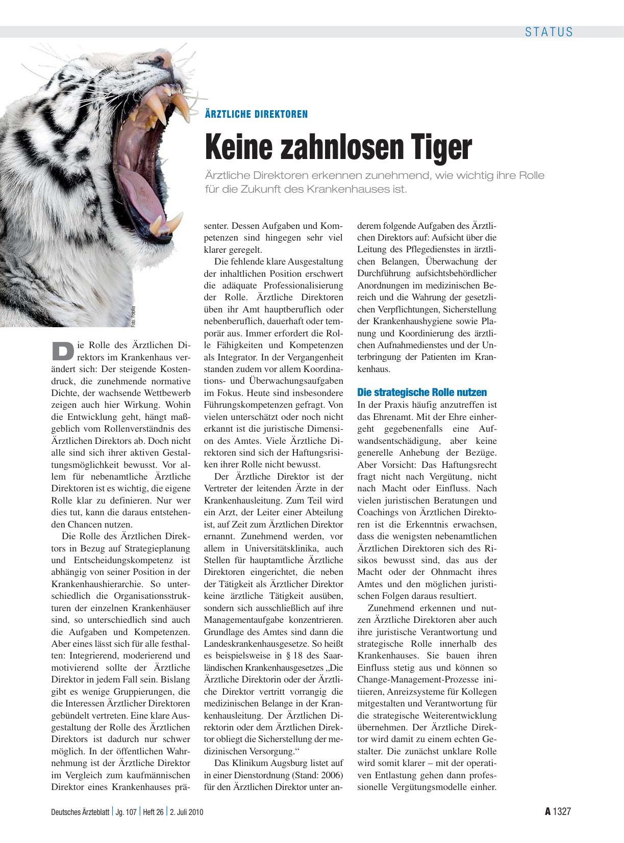 Vorschauseite 1: Ärztliche Direktoren: Keine zahnlosen Tiger