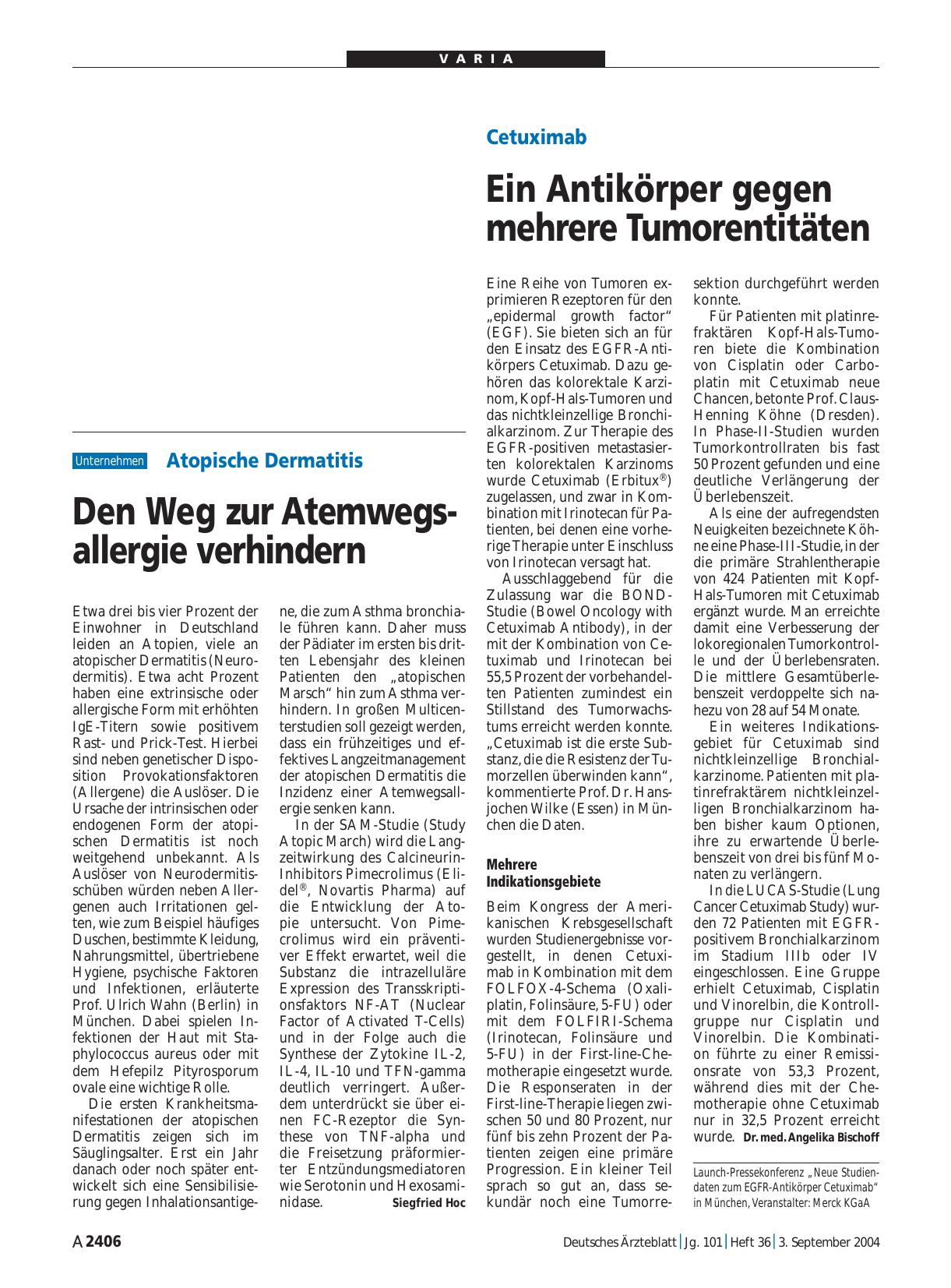 Vorschauseite 1: Cetuximab: Ein Antikörper gegen mehrere Tumorentitäten