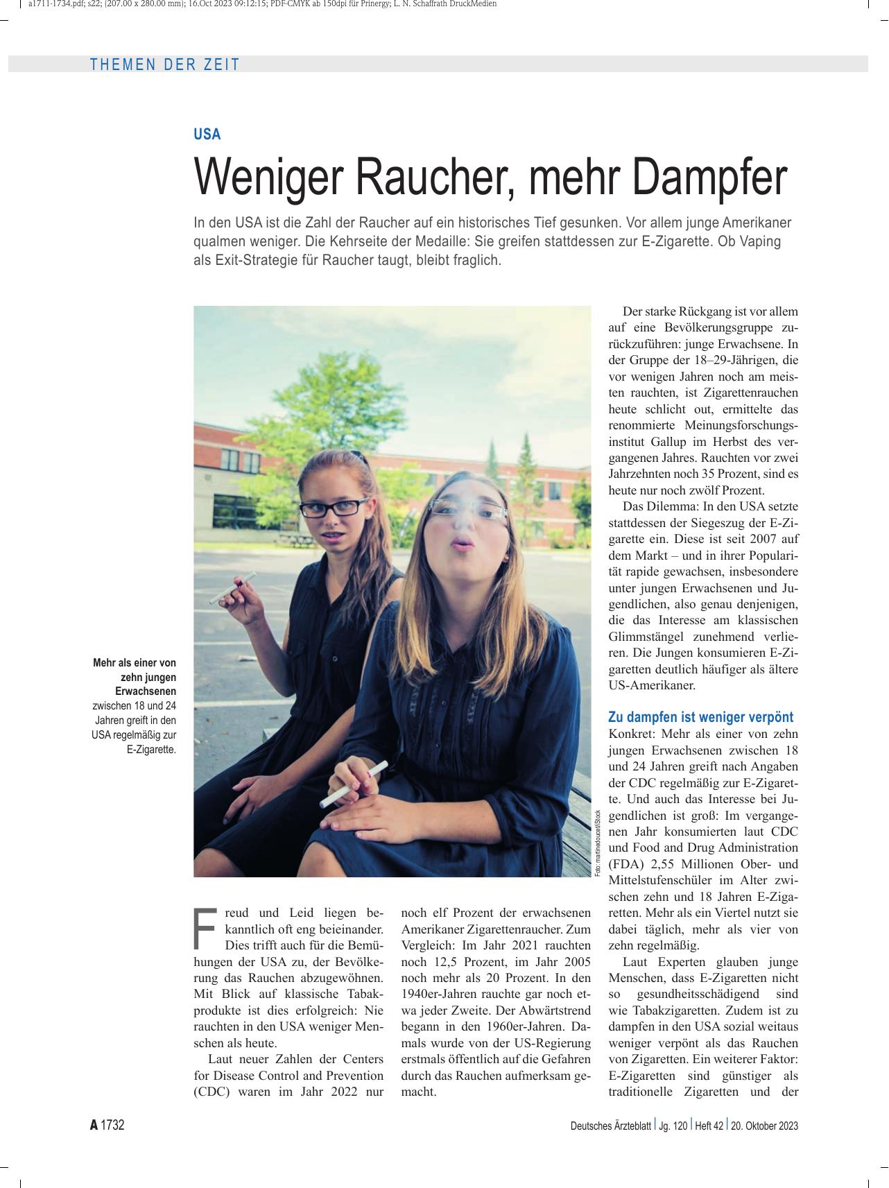 Vorschauseite 1: USA: Weniger Raucher, mehr Dampfer