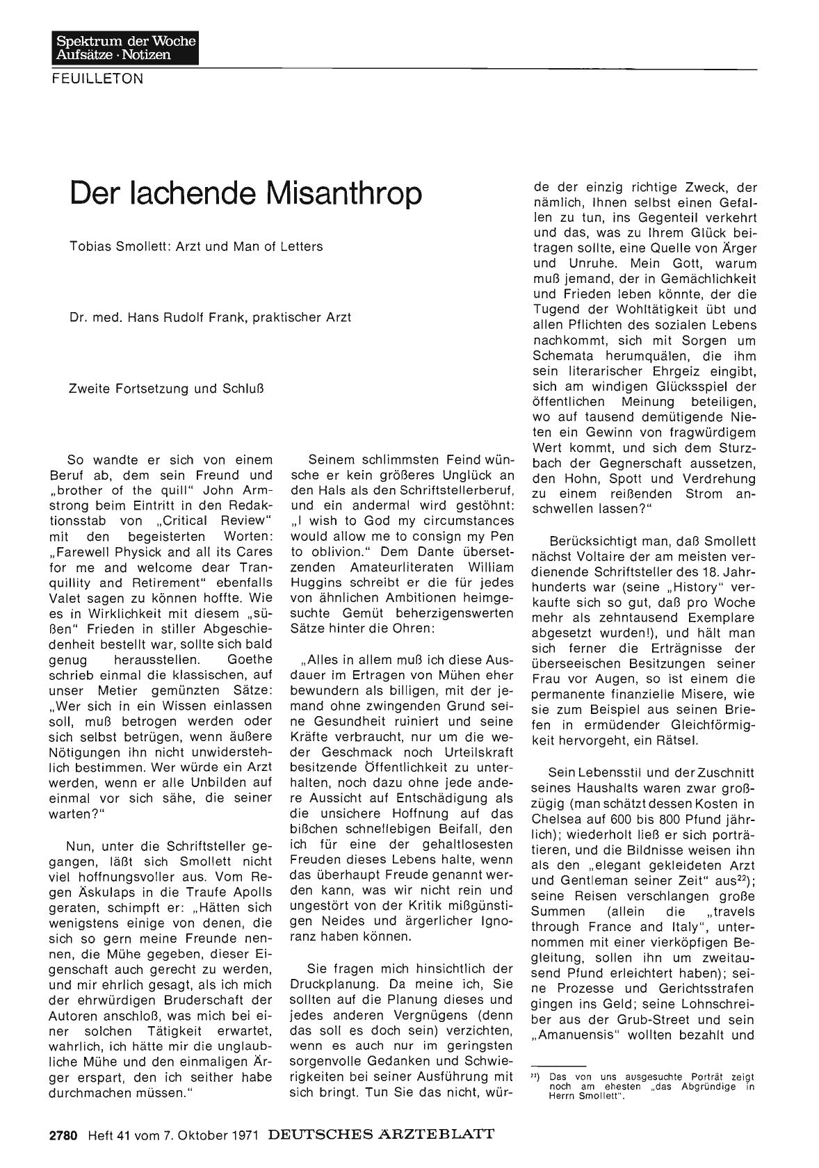 Vorschauseite 1: Der lachende Misanthrop: Tobias Smollett: Arzt und Man of Letters (Zweite Fortsetzung und Schluß )