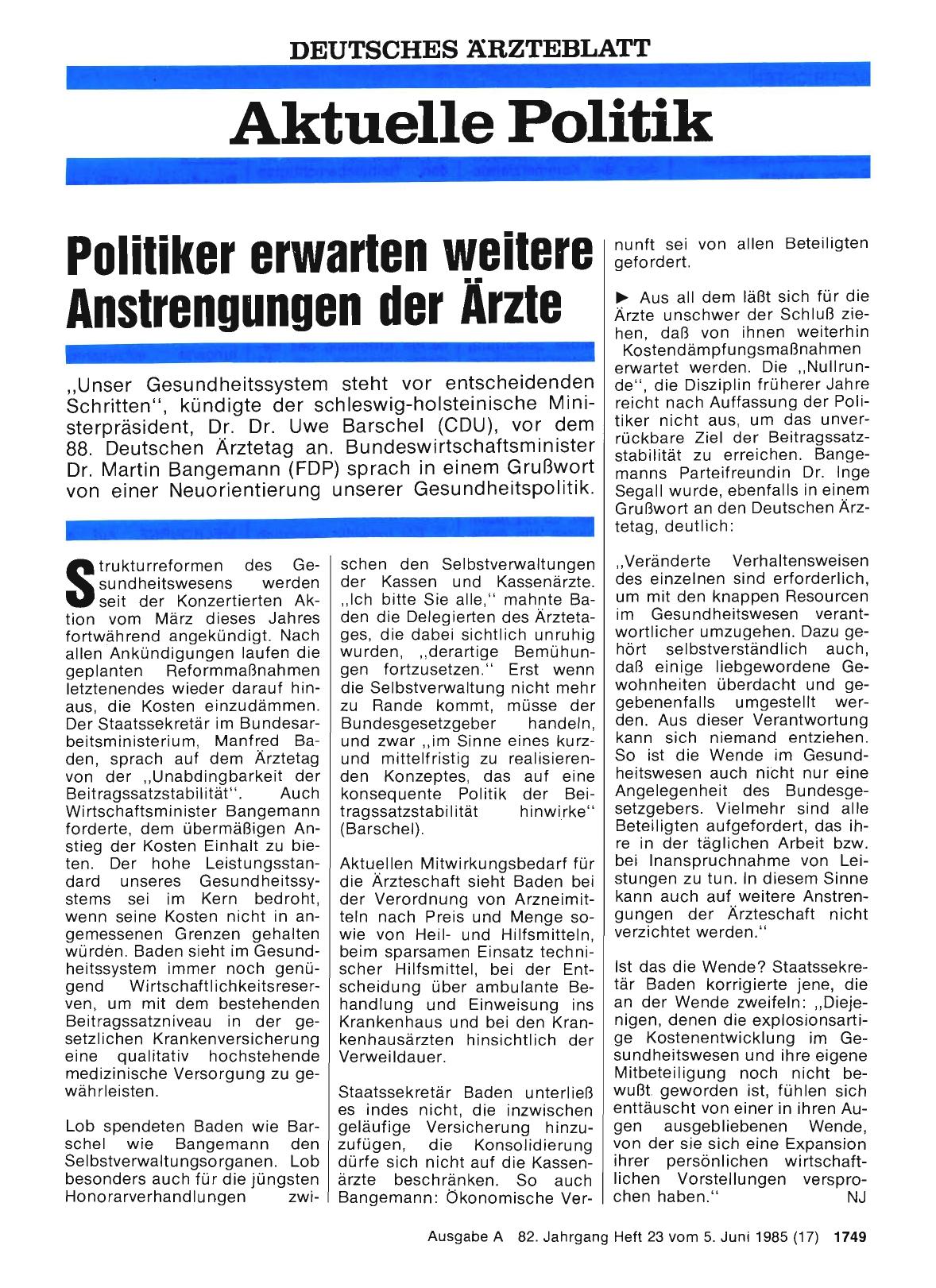 Vorschauseite 1: Politiker erwarten weitere Anstrengungen der Ärzte