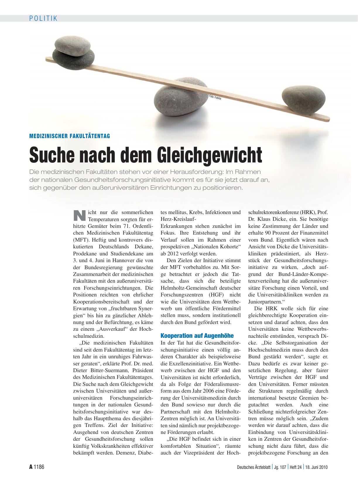 Vorschauseite 1: Medizinischer Fakultätentag: Suche nach dem Gleichgewicht